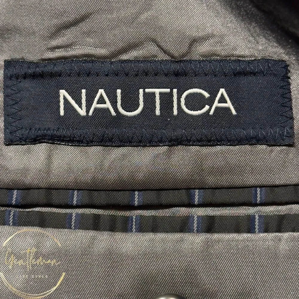 NAUTICA Men’s Blazer Sport Coat Classic Fit 2-Button Jacket 44L Gray Wool